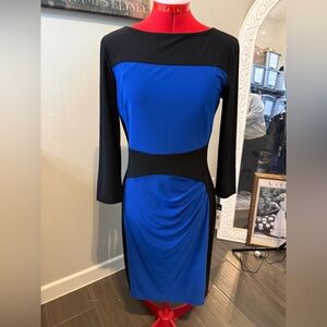 Chaps Color block Side Ruched Sheath blue & black colorblock ruched front SZ Med